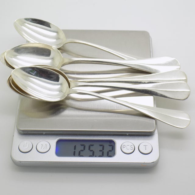 Vintage Italian Handmade Genuine Silver Sugar Spoons, 1970s, Set of 6 For Sale - Image 12 of 15