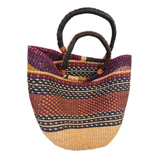 Large African Ghanian Bolga Basket 20" H by 19" W For Sale
