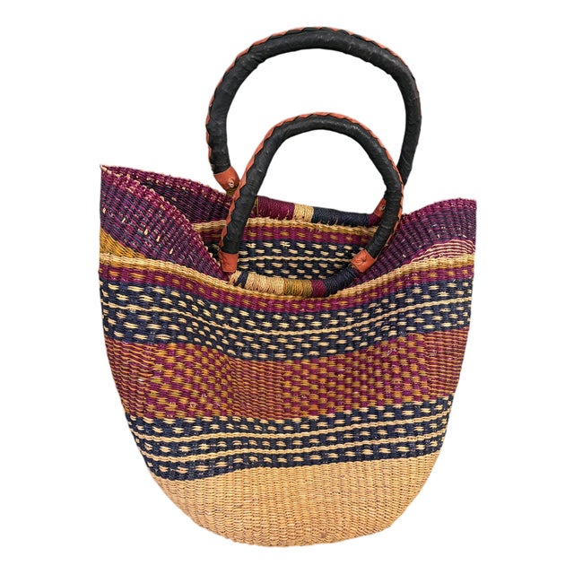 Large African Ghanian Bolga Basket 20" H by 19" W For Sale