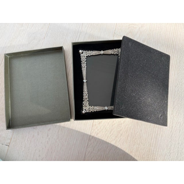 2010s Olivia Riegel Art Deco Pearl and Crystal Rhinestone Silver Picture Frame in Box, 4x6 For Sale - Image 5 of 7