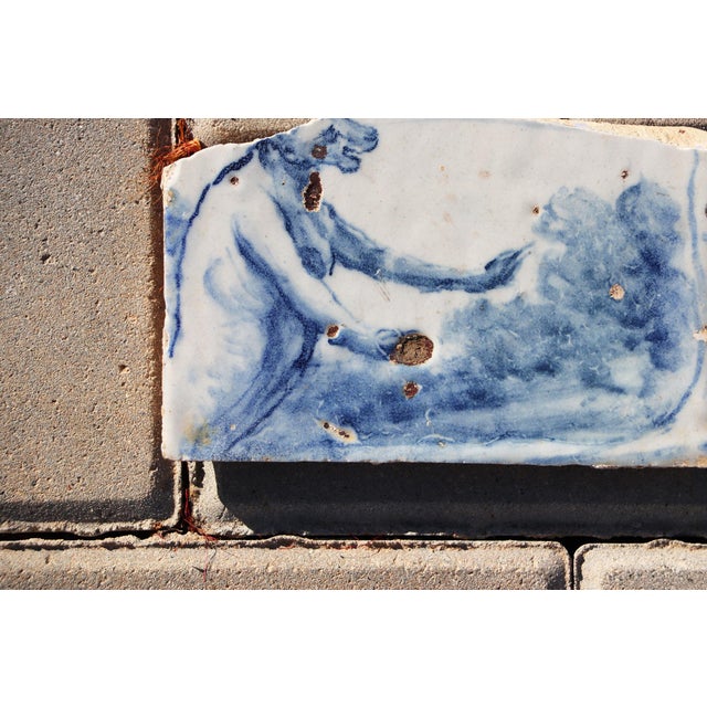 Baroque 18th Century Portuguese Tile Mythical Creature Fragment Blue & White Antique Hand Painted For Sale - Image 3 of 6