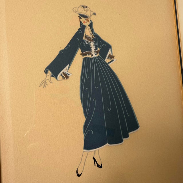 1950s Signed & Framed Lithograph Art Bon Soir by Erté Lady with Blue Dress Art Deco Style For Sale - Image 11 of 12