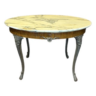 French Marble Top Coffee Table With Ormolu Mounted Apron and Cabriole Legs For Sale