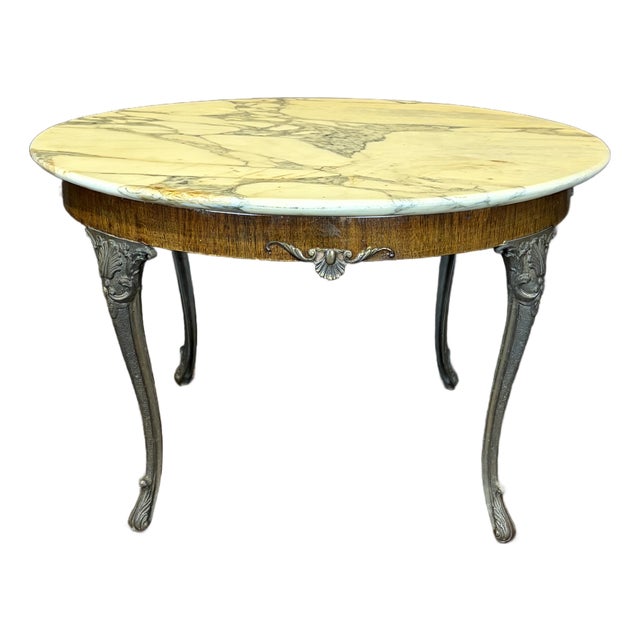 French Marble Top Coffee Table With Ormolu Mounted Apron and Cabriole Legs For Sale