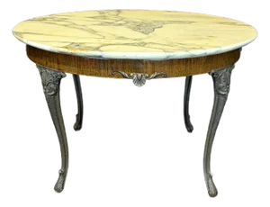 French Marble Top Coffee Table With Ormolu Mounted Apron and Cabriole Legs
