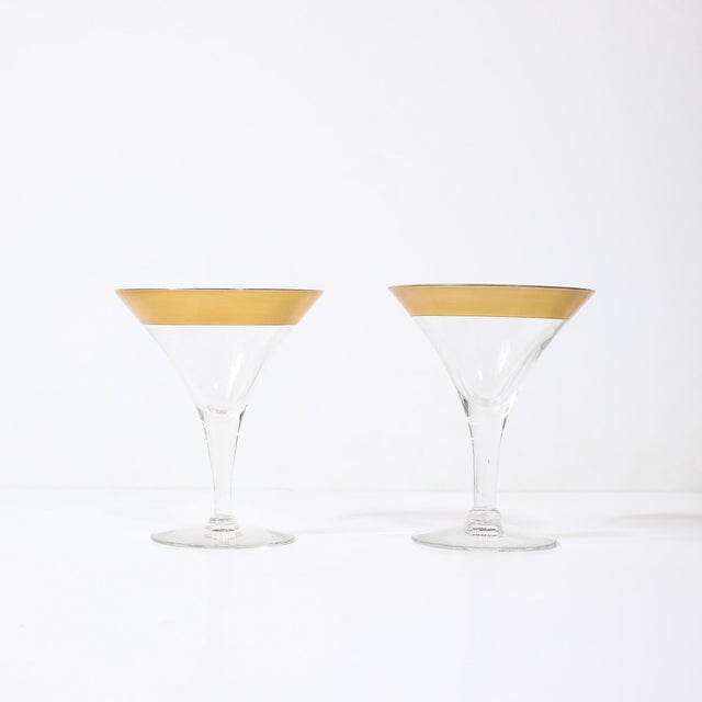 Mid-Century Modern Set of 12 Mid-Century Modernist Gilt Rimmed Martini Glasses by Dorothy Thorpe For Sale - Image 3 of 18