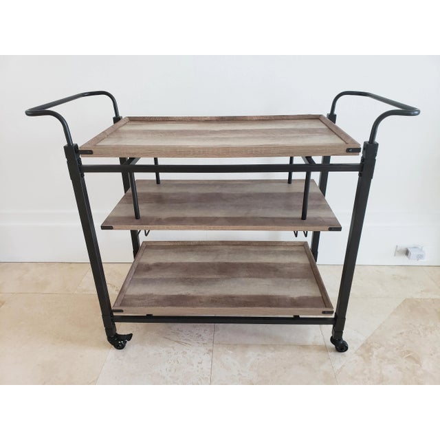Brown Modern Rolling Bar Cart For Sale - Image 8 of 9