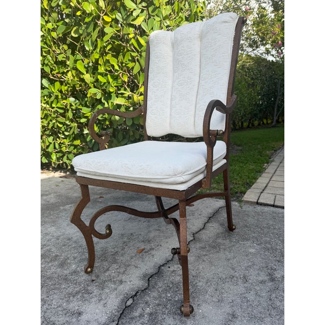 Salterini Vintage Hammered Iron Scroll Arm Lounge Chairs With Brass Finials, a Pair For Sale - Image 4 of 18