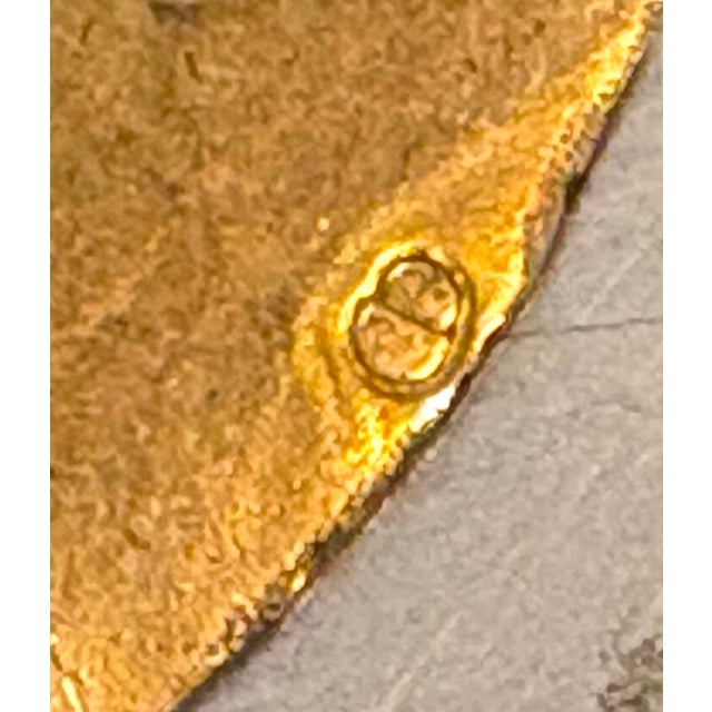 Mid-Century Modern Egyptian Revival Hammered Brass & Copper Geometric Pendant For Sale - Image 3 of 4