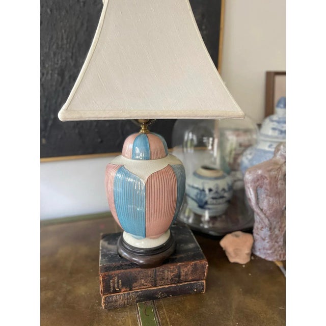 Vintage Blue and Pink Wildwood Ginger Jar Lamp For Sale In Chicago - Image 6 of 7