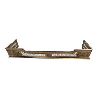Antique Regency Pierced Brass Fireplace Fender with Floral Rosettes For Sale
