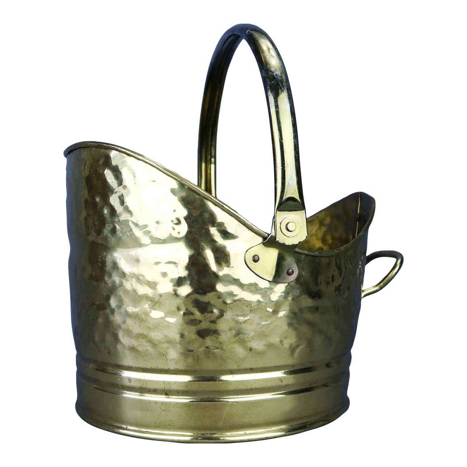 Antique English Hand Hammered Brass Coal Scuttle for Fireplace | Chairish