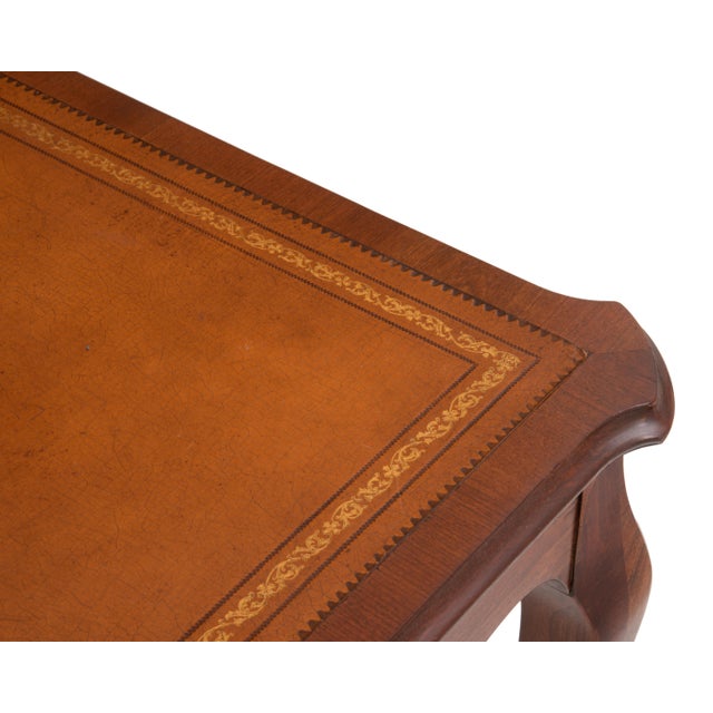 French Louis XV Provincial Style Embossed Leather Top Cabriole Legs Card Games Table For Sale - Image 14 of 15