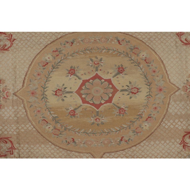 Rug & Kilim’s Aubusson Style Rug in Beige-Brown and Pink With Floral Medallion For Sale In New York - Image 6 of 7