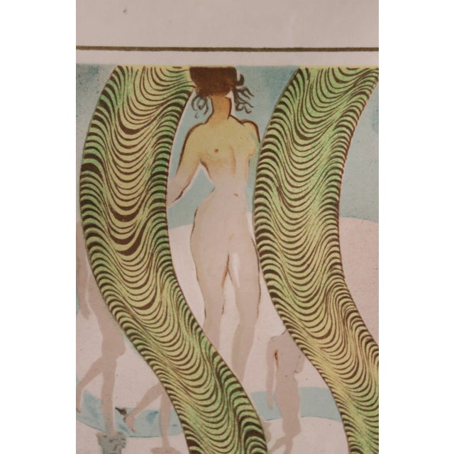Green Surreal Figural Signed Print With Nudes For Sale - Image 8 of 12