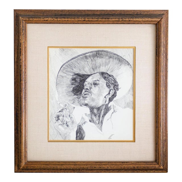 Early 20th Century Pen and Ink Portrait by Texas Artist Weldon Amerine For Sale