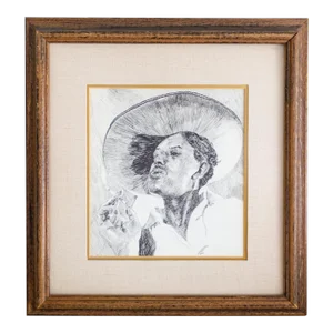 Early 20th Century Pen and Ink Portrait by Texas Artist Weldon Amerine