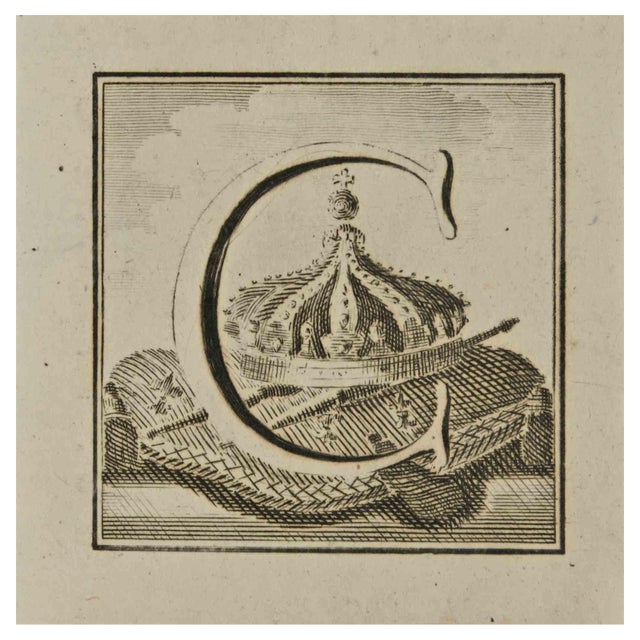 Luigi Vanvitelli, Letter of the Alphabet C, Etching, 18th Century For Sale