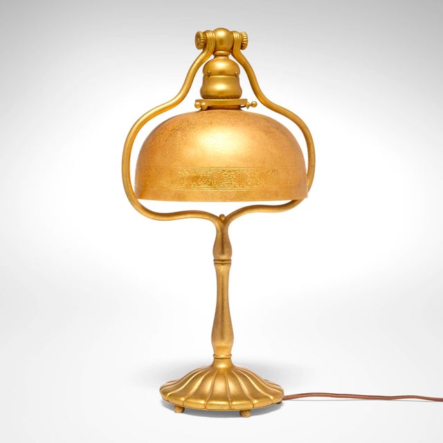 Tiffany Studios Desk Lamp , Gilt Brass Bell-Shaped Shade, Model 424, Circa 1910 For Sale - Image 11 of 13
