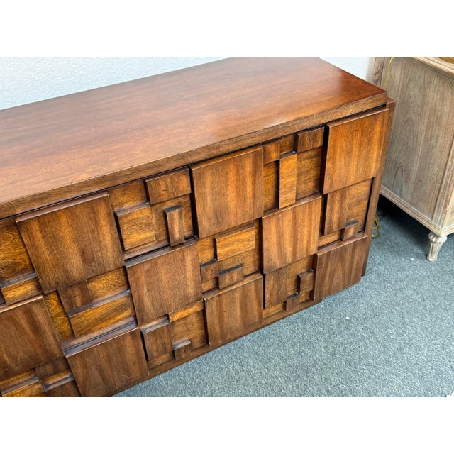 1970s Lane Furniture Staccato Brutalist Lowboy Dresser, Circa 1970's For Sale - Image 5 of 12