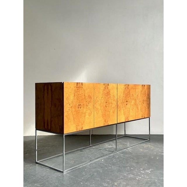 Mid-Century Modern Vintage Boho Book Matched a Burl Wood Credenza After Thayer Coggin For Sale - Image 3 of 11