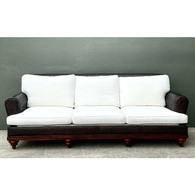 Mid-Century Modern Vintage Woven Rattan Three Seat Sofa For Sale - Image 3 of 12