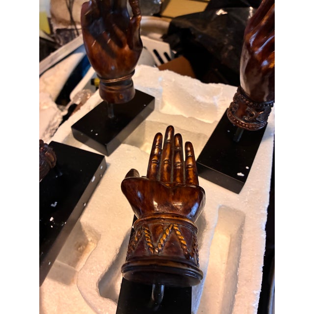 Burnt Orange 1970s Vintage Oriental Resin Mudra Hand Sculptures - Set of 4 For Sale - Image 8 of 9