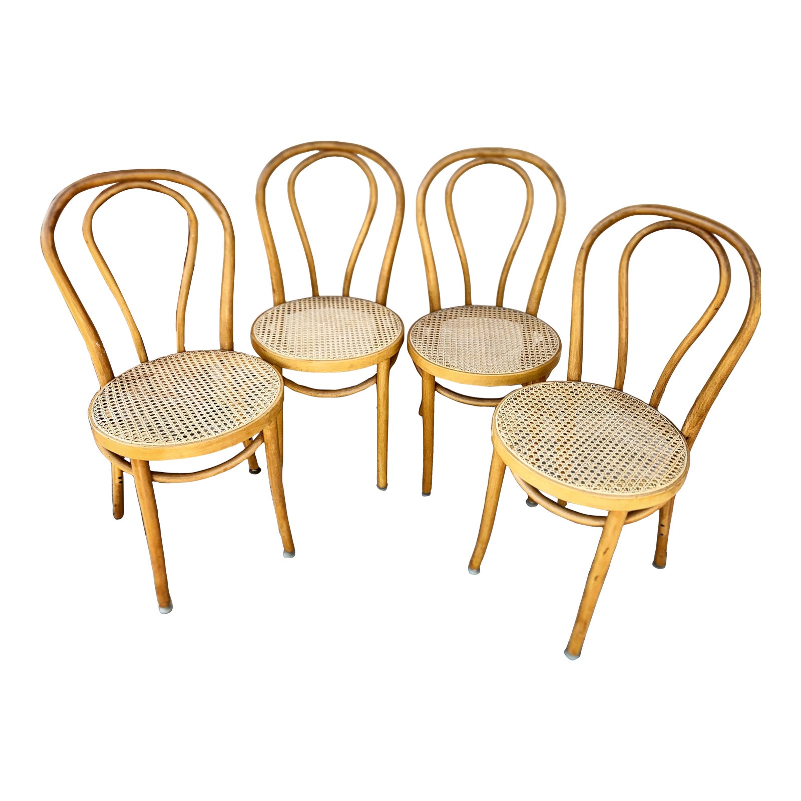 Vintage Style Pre Wwii Bentwood Cane Bistro Chairs, Set of Four