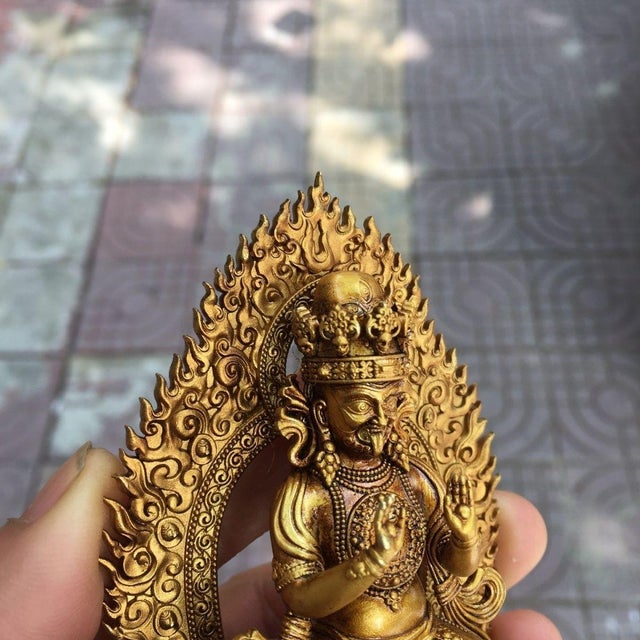 Vintage Gilt Bronze Figure of Zakiram - Tibetan Buddhist Deity Statue For Sale In Los Angeles - Image 6 of 9