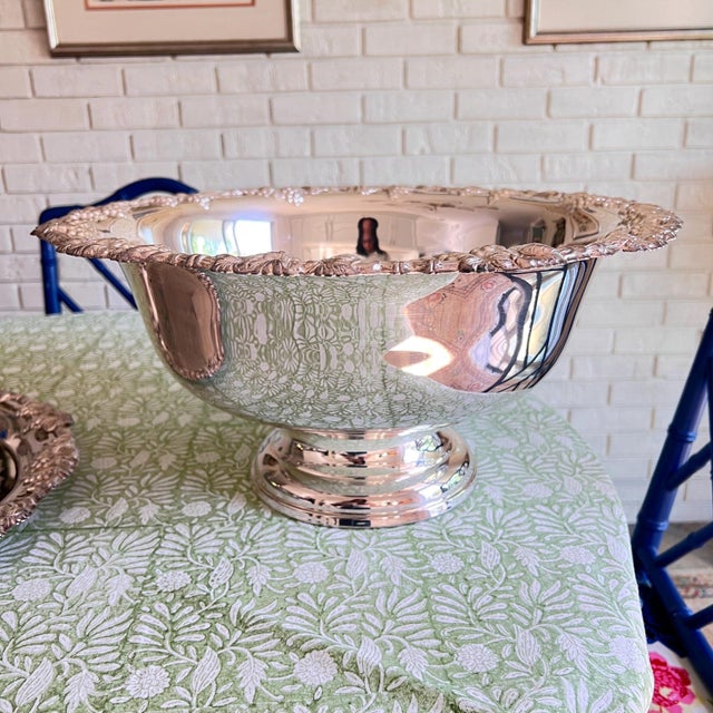Modern Gorham "Newport" silverplate punch bowl, tray and ladle with embossed design and grapevine rim // huge champagne bucket // wedding decor For Sale - Image 3 of 18