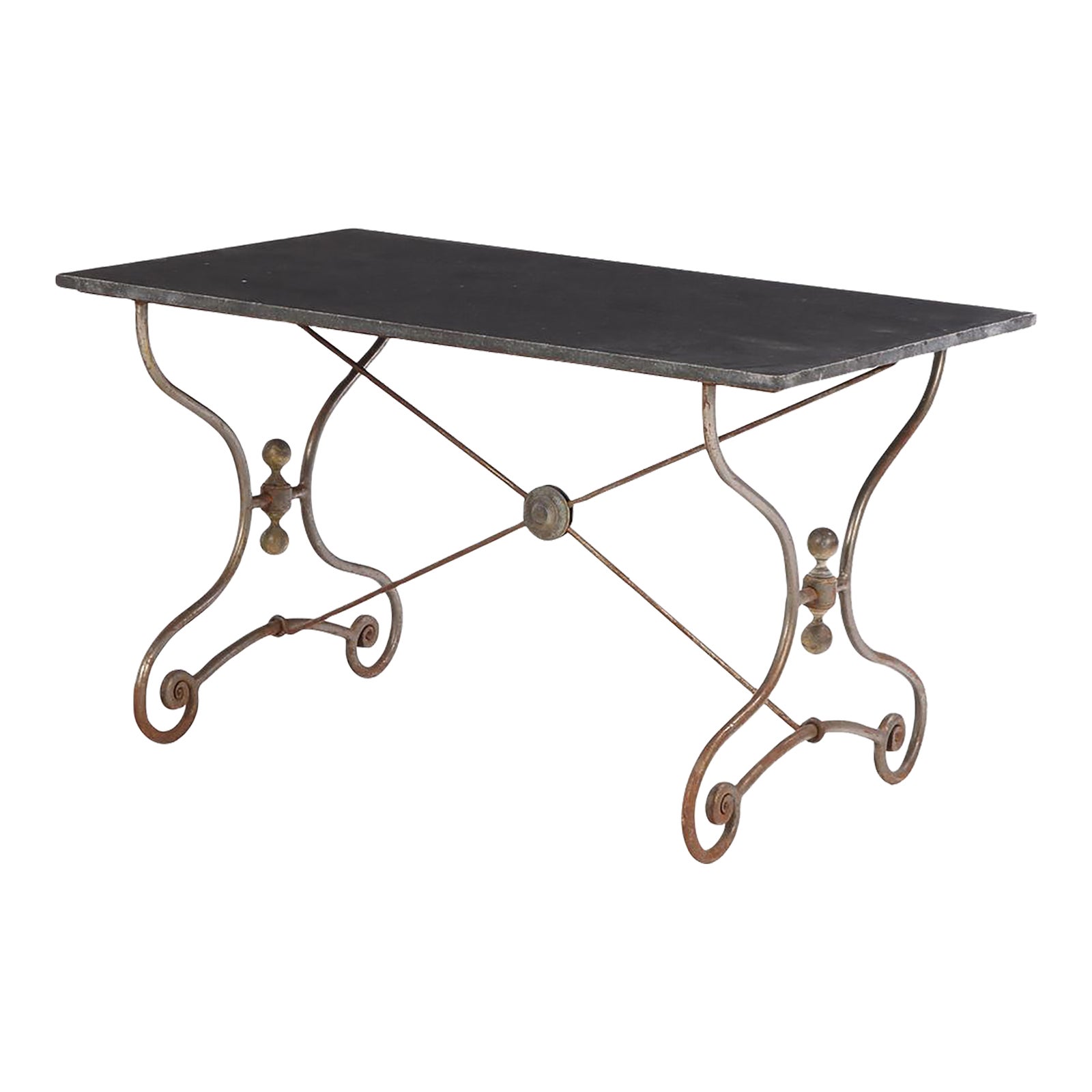 A French Steel and Iron Table With a Blue Stone Top, C. 1940. | Chairish