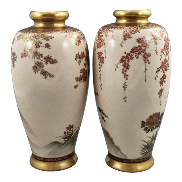 Japanese Early Showa Satsuma Vases by Manpei, Kobe, 1930s, Set of 2 For Sale - Image 4 of 12