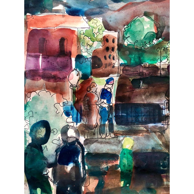 Modern Aharon Giladi, Old Yishuv, Israel, Watercolor Gouache Painting Israeli Modernist Kibbutz Artist For Sale - Image 3 of 5