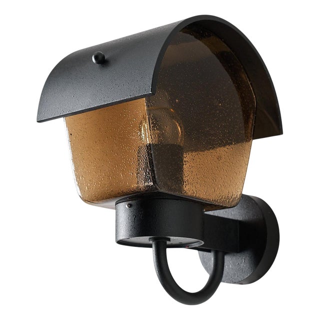 Outdoor Wall Sconce in Cast Metal and Amber Glass from Bega, 1970s For Sale