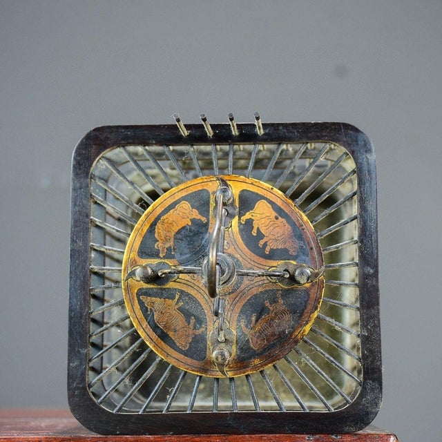 Chinoiserie Vintage Chinese Black Sandalwood Cricket Cage With Inlaid Copper Five Oxen Motif, Chinoiserie Decor For Sale - Image 3 of 8