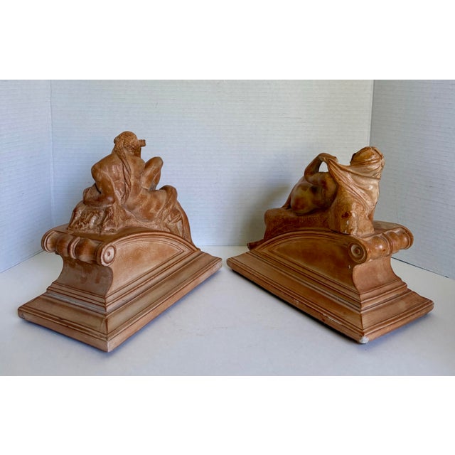 Pair of Vintage Italian Reclining Nude Figural Bookends in Terracotta Finish For Sale - Image 12 of 16