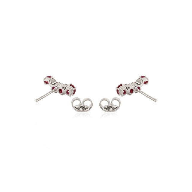 Red Art Deco Inspired Solid Silver Oval Ruby & Diamond Crawler Earrings- 2 Pieces For Sale - Image 8 of 11