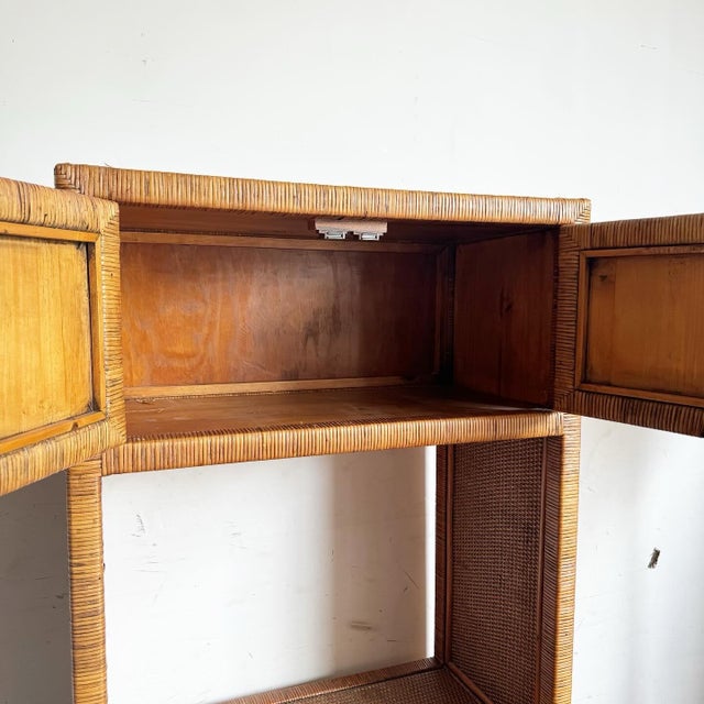 1980s Boho Chic Wicker Wrapped Etagere/Cabinet For Sale - Image 5 of 9