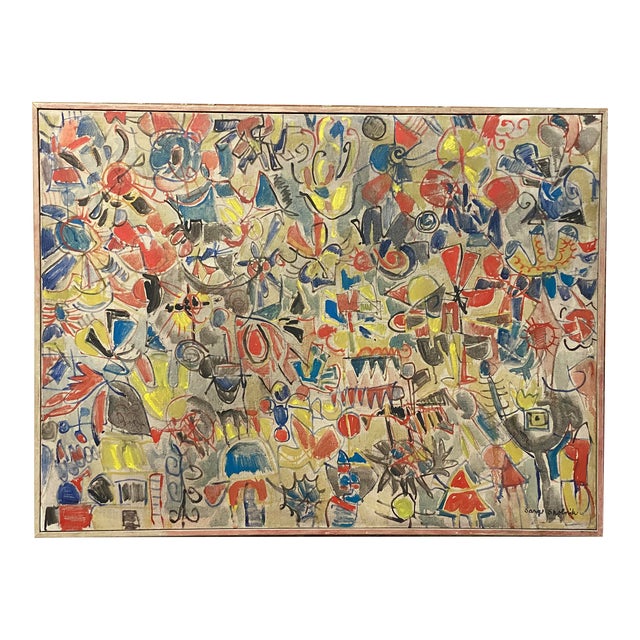 1960s "Flight of Fancy" Abstract Expressionist Oil Painting by Sara Skolinik, Framed For Sale