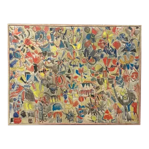 1960s "Flight of Fancy" Abstract Expressionist Oil Painting by Sara Skolinik, Framed