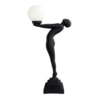 Late 20th Century Large Art Deco Revival Figural Nude Table Lamp Inspired by Max Le Verrier Clarté – 29.5” For Sale