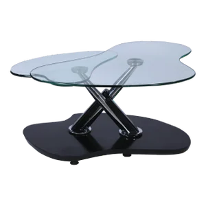 Chrome and Ebonized Wood Coffee Table With Swivel Glass Top, 1990's