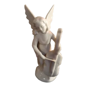 1970s Dresden Porcelain Angel Playing Music Figurine