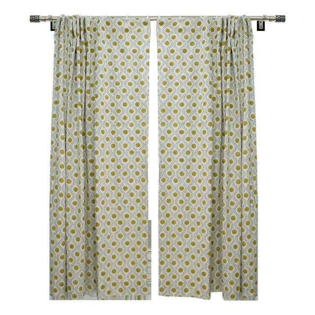 Decorative Linen Window Curtain Semi-Sheer Block Print for Bedroom & Lounge Size 54"x89" - Raaj Bhog For Sale