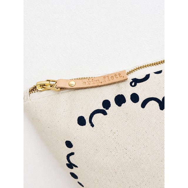 Erin Flett Hand-Printed Navy & Natural Canvas Lumbar Pillow For Sale - Image 4 of 5