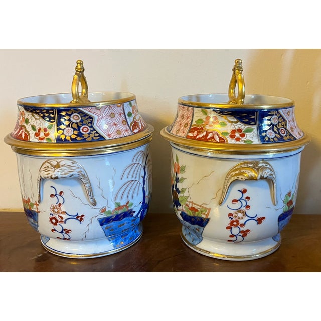 Coalport Porcelain Antique Early 19th Century Coalport Imari Porcelain Rock & Tree Fruit Coolers, Ice Pails or Cachepot C. 1805 - 1810 - a Pair For Sale - Image 4 of 11