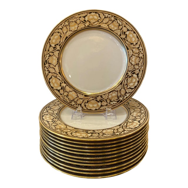 Elaborate Black and Gilt Service Place 1920's - Set of 12 For Sale