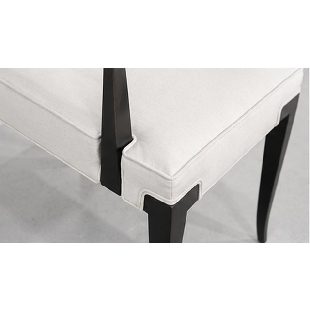 Black Tommi Parzinger Attr. Double X-Back Dining Chairs, Mid-Century, White Linen, Circa 1950 For Sale - Image 8 of 10