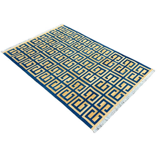 Not Yet Made - Made To Order Handmade Cotton Natural Vegetable Dyed Royal Blue and Yellow Geometric Pattern Rug - 9'x12' For Sale - Image 11 of 11