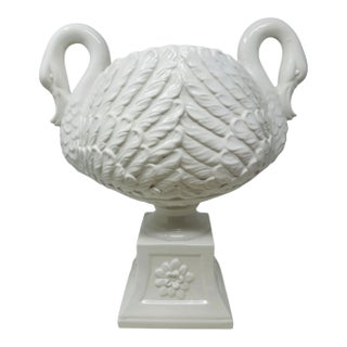 Large Vintage 1970s Italian Blanc De Chine Swan Handled Urn – 16" For Sale